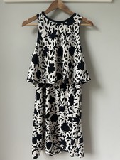Women’s LOFT Black & Cream Strewn Floral Layered Ruffle Dress Size 8
