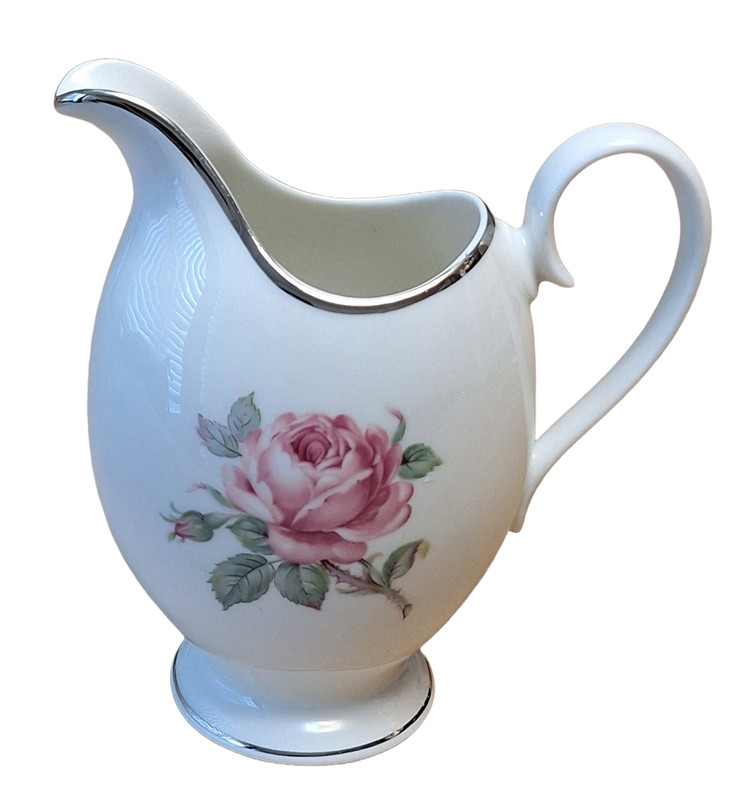 Vintage Ancestral-AH China MANOR ROSE Platinum Trim Milk Creamer Tea Pitcher