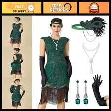 1920s Women's Flapper Dress Great Gatsby Sequin Fringed Roaring 20s Cocktail Out
