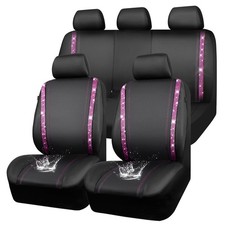 CAR PASS Bling Diamond Car Seat Covers Full Set, Shining Rhinestone Waterproo...