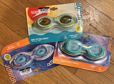 NEW Lot of 3 Speedo Junior Swim Goggles Ages 6-14 Best Fitting Jr. Glide Print