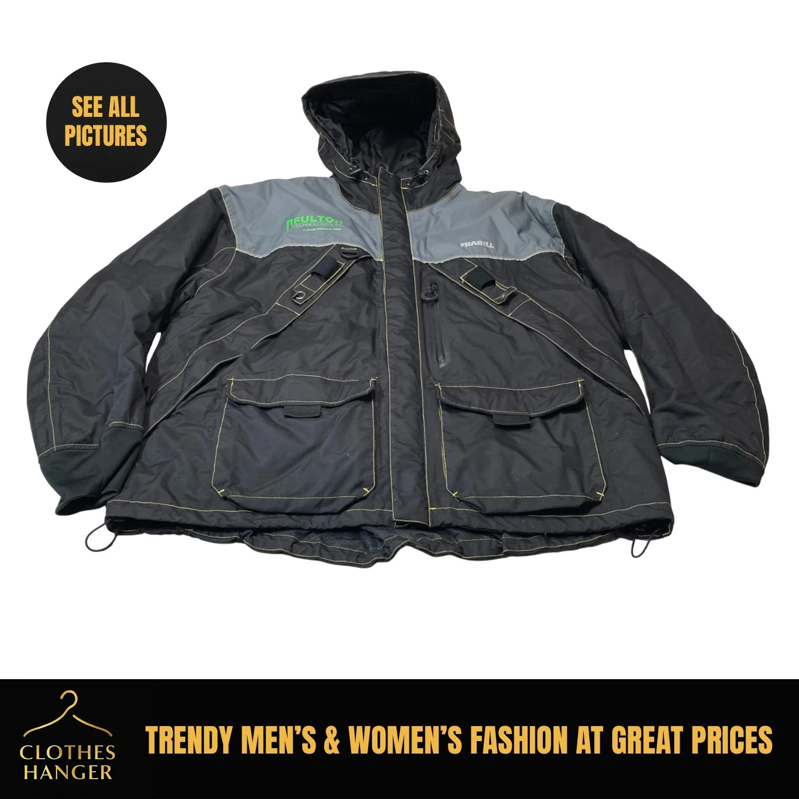 Frabill I3 Jacket Rain & Ice Fishing Black Mens 2XL Coat Parka Thinsulate 7479b