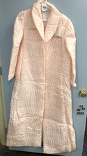 Vintage Christian Dior Pastel Pink Quilted Winter Robe - Size Large with Belt