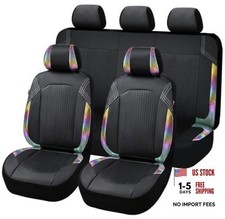 Synthetic Leather Car Seat Covers Low Bucket -- Full Set Black Rainbow Color