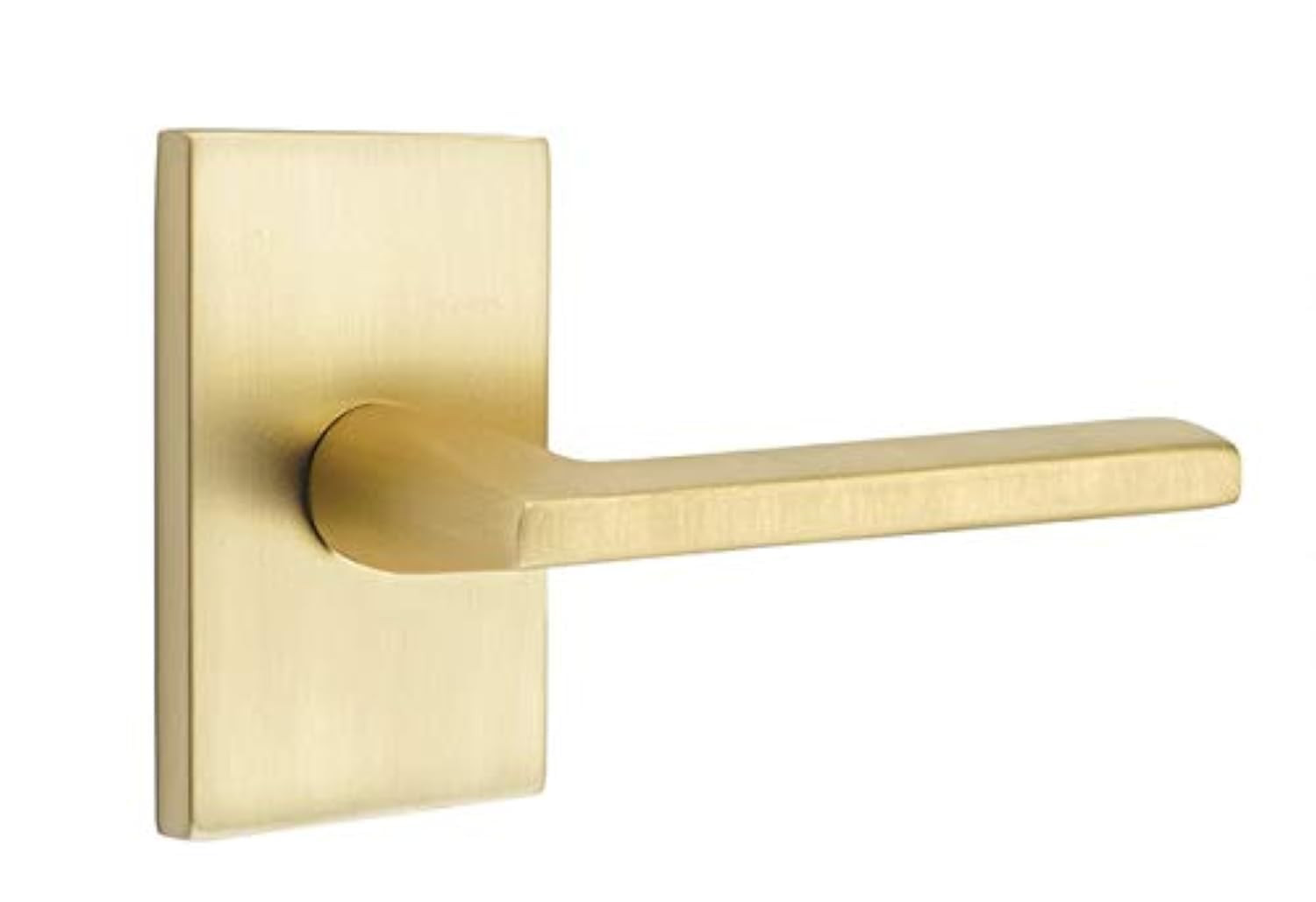 Privacy Set, Modern Rectangular Rosette, Helios Lever, Satin Brass, RH