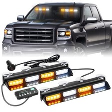 2 Pack 14 Led Windshield Dash Strobe Lights Amber White 12v 26 Flash Patterns