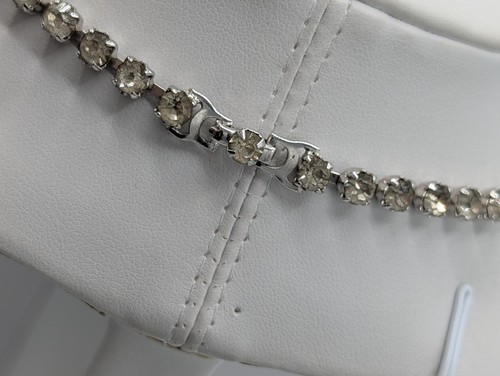 Conjunto de pendientes pulsera collar parure de diamantes de imitación transparentes azules de los años 50 enchapados en rodio - Imagen 21 de 24