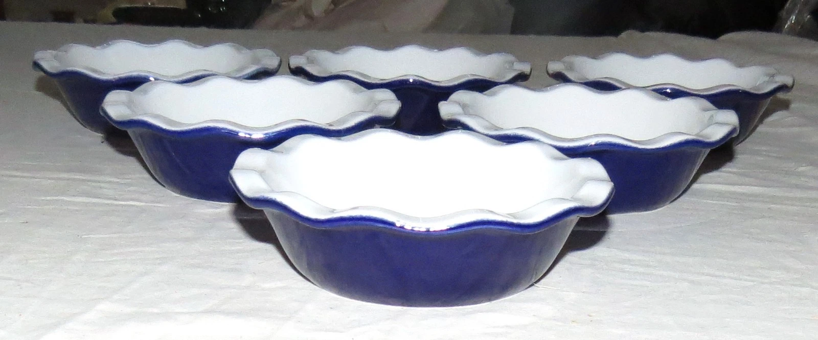 Emile Henry France SIX 61-32 LR8 5.1/2 in Blue Pinch Tart Pie Baking Dishes: NEW