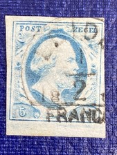 Netherlands 1852 First Issues 5&cent; Blue Scott # 1, Used, Hinged, possible repair.