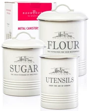 Canisters for Kitchen Counter, Set of 3 - Airtight Sugar and Flour Containers...