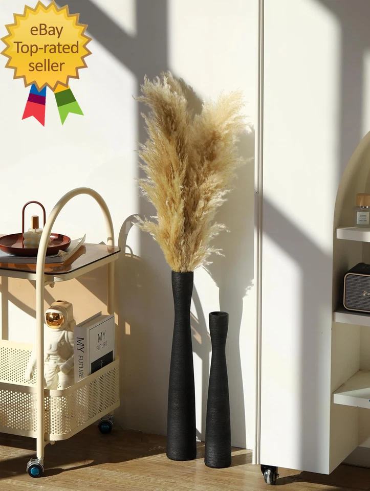 Jarrón de piso negro de 20" de alto jarrones de cerámica grandes ajustados largos mate florero para pampas G Foto 3 de 4