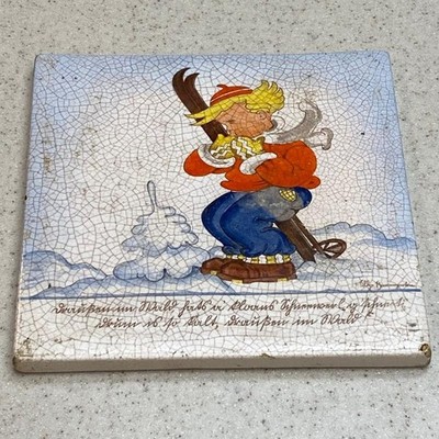 Vintage  Rosenthal Keramik  Germany Pottery   Skier in Snow   Decorative Tile 6''