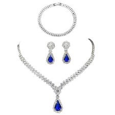 Silver Jewelry Set for Women Wedding Jewelry Sets for Brides Rhinestone Neckl...