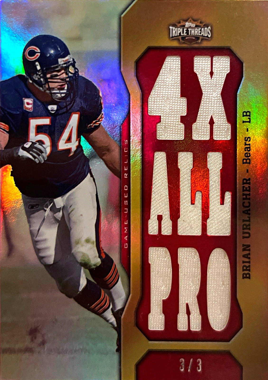 Topps 2011 Triple Threads Brian Urlacher Game-Used Relics TTR-102 3/3 Bears