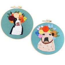 2 Pack Embroidery Kit for Beginners, Dog and Floral Patterns, Learn Different...