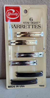 Vintage Goody Stay Tight Hair Barrettes 6 Metal 8903 Gold Silver Brown 1975 NIP