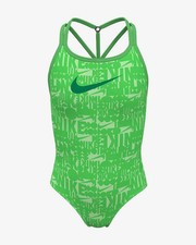 Nike Swim Retro Flow Swimsuit Girls Large Green Stretch One-Piece T-Back SRT341