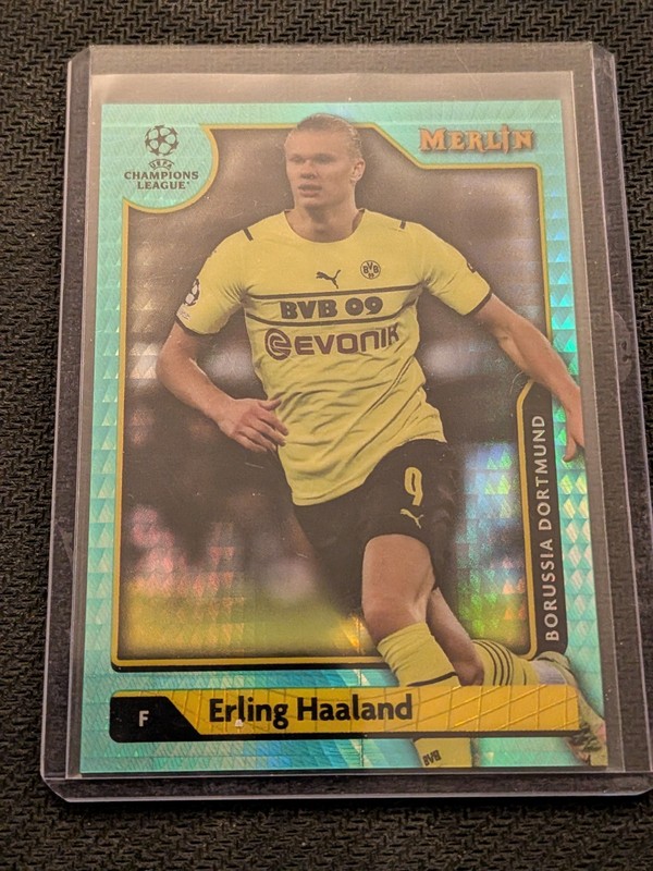 2021-22 Topps Merlin Chrome UEFA Erling Haaland #150 Aqua Prizm Refractor