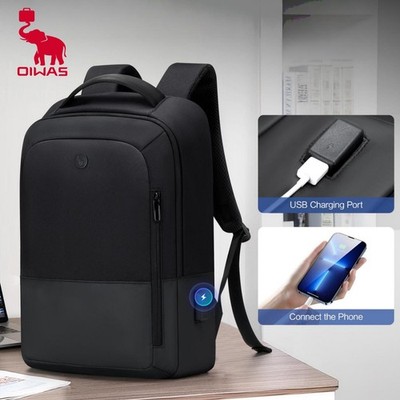 OIWAS Men Classic Backpack Waterproof 15.6'' Laptop Backpack Black with USB Port