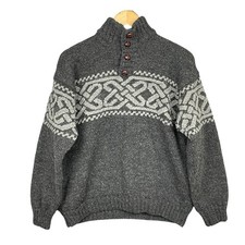 Aran Isles Knitwear Celtic Yoke Merino Wool Sweater Mens L Ireland Traditional