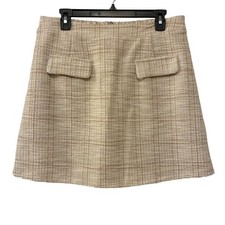 Cable & Gauge Womens Beige Tweed Mini Skirt Gold NWT Holiday Lined Career Size L