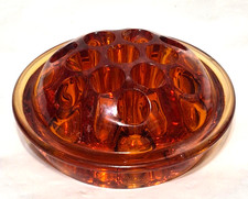 Vintage Amber Glass 13 Hole Flower Frog, Pat. April 11, 1916 ... FLAW