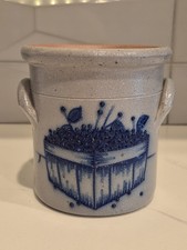Salmon Falls Pottery Crock W/ Handles Blueberry Basket 5.5 T 5.5 W