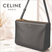 Celine Triomphe Trio Small Leather Crossbody Bag Gray 3WAY Made in Italy