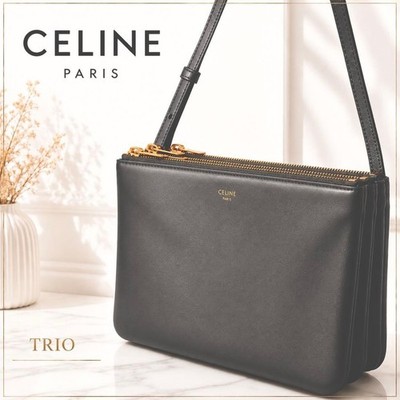 Celine Triomphe Trio Small Leather Crossbody Bag Gray 3WAY Made in Italy