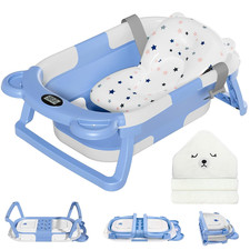 Collapsible Baby Bathtub for Newborn with Thermometer 1 Hooded Towel Cushion