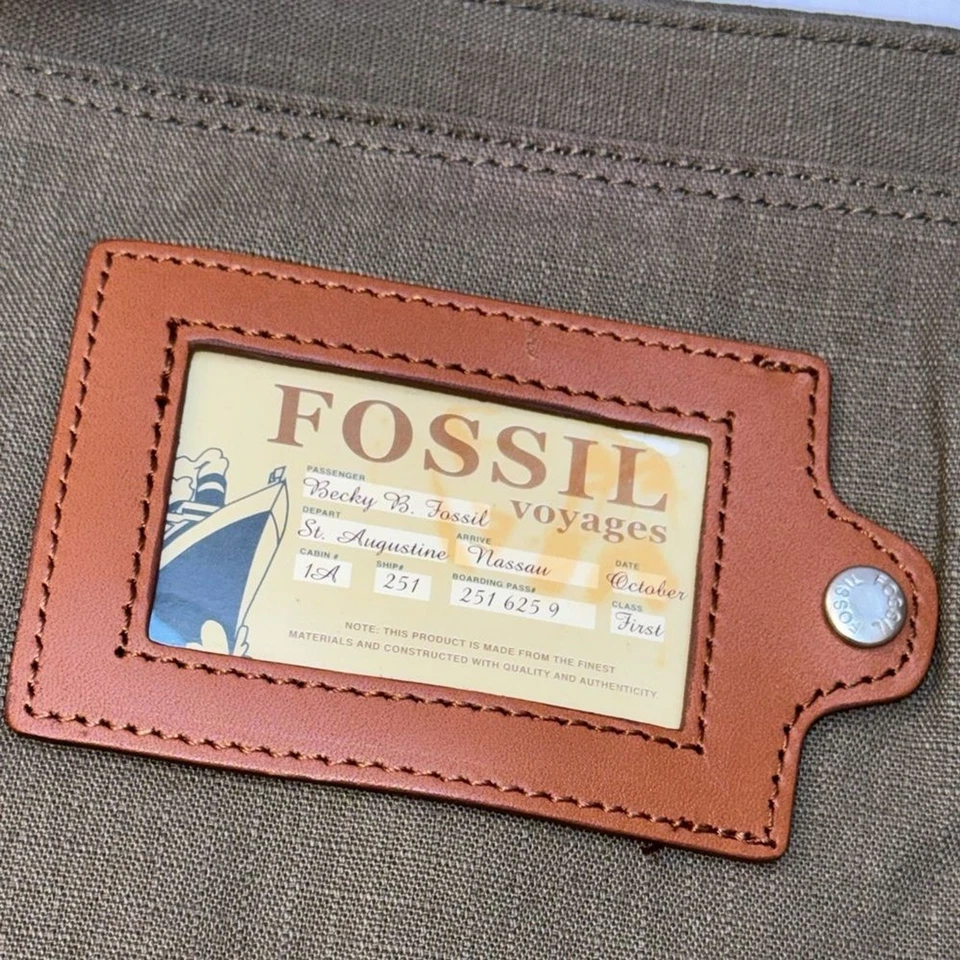 Vintage Fossil Voyages Crossbody Bag Ripstop Khaki Green Canvas Map Liner Y2K - Image 3 of 4