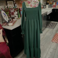 SHEIN Womens 4XL Puff Long Sleeve Square Neck Smocked Maxi Dress Green Milkmaid
