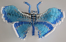 BARRETTE HAND BEADED FRENCH HAIR CLIP BUTTERFLY HAIR ACCESSORY BLUE 4"X3" L
