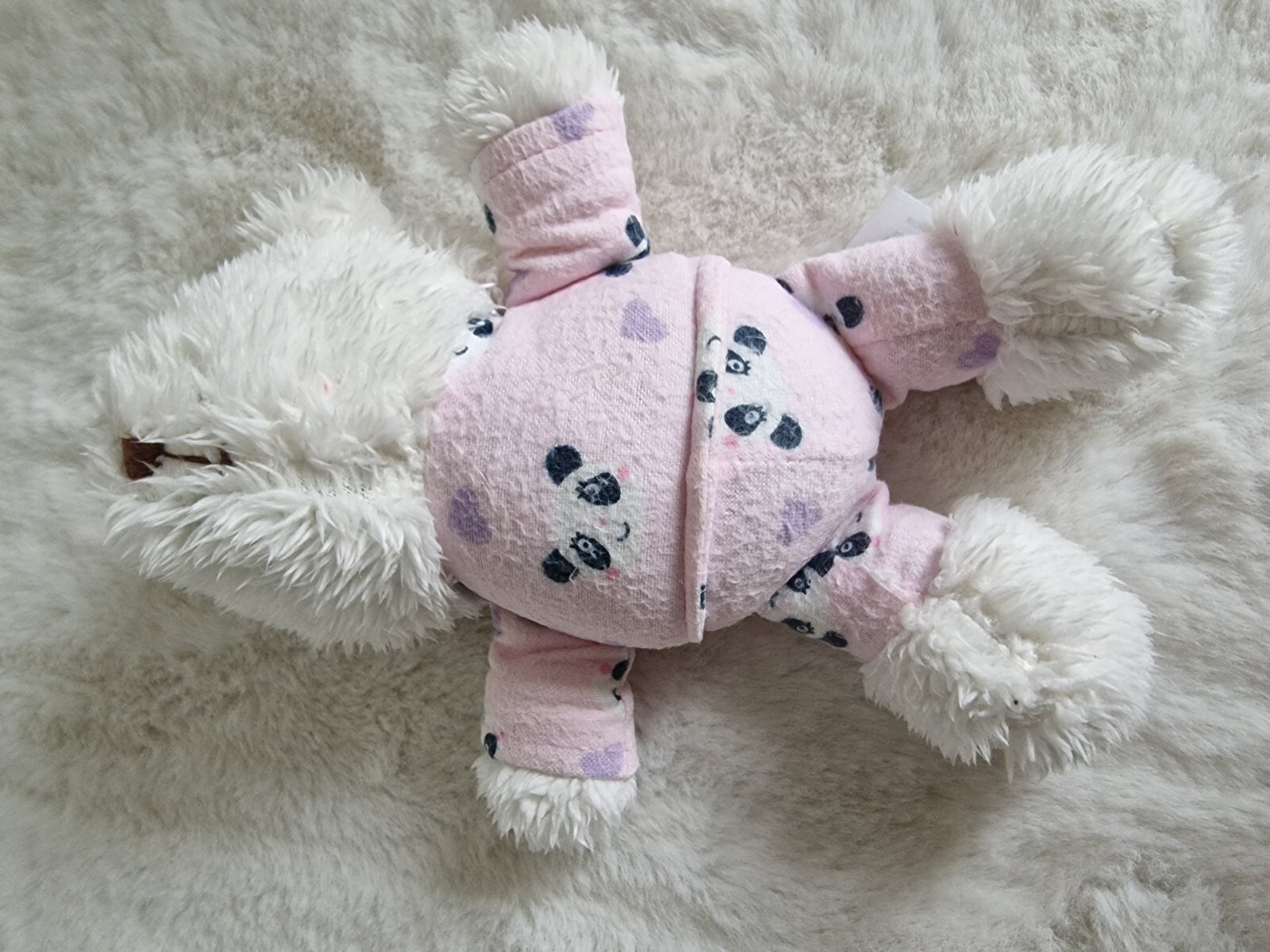 Matalan White Plush Teddy Bear Toy Soft Comforter Wearing Panda Print