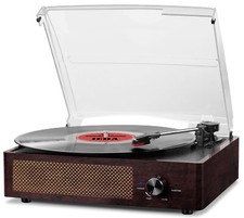 Bluetooth Vinyl Record Player 3Speed Turntable Stereo Speakers Vintage RCA Brown