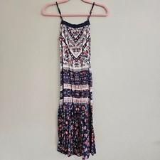 Your Story Floral Print Tank Spaghetti Strap Dress Boho Blue Pink Lace Size Med