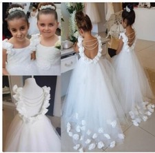 Brand New White Flower girl dress with petals For Wedding
