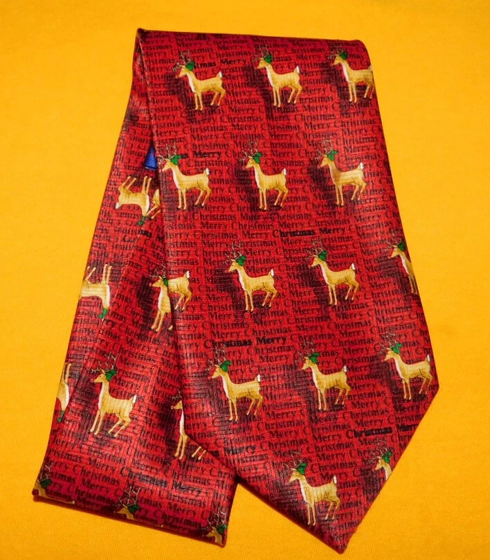 PARQUET CORBATA POLIÉSTER MOTIVO FELIZ NAVIDAD/RENO ROJO/AMARILLO/NEGRO. Foto 2 de 3