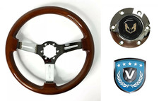 14 Chrome Wood Slotted Steering Wheel W Pontiac Firebird Horn Button - 6 Hole