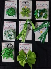 lexibarrettes Handmade Pony Tail Tie  Clip Bows Saint Patrick's Day 7 EACH