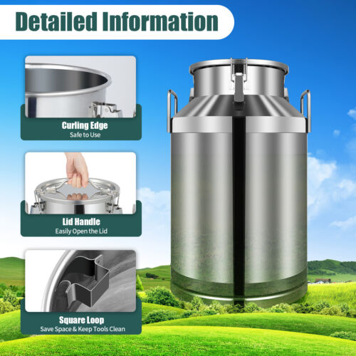 60L Stainless Steel Milk Can Wine Pail Bucket Oil Milk Tote Jug with Seal Lid