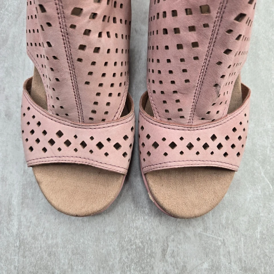 Sandalias de cuña de corcho Cobb Hill rosa gamuza perforada informal plataforma cómoda talla 11 Foto 3 de 4