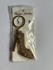 Gold Tone Faux Clear Rhinestone Heel Shoe Keychain Keyring Fashion Jewelry 2.5"