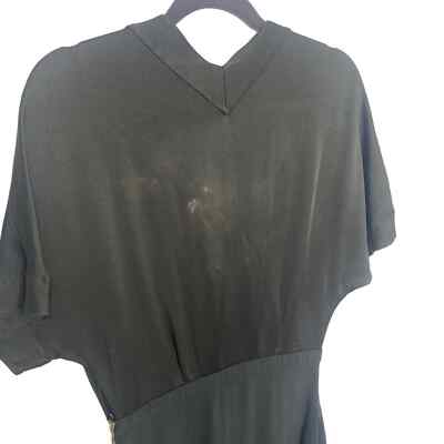 Rochas Size 40 Women's Tie Neck Short Sleeve Satin Midi Dress Green | eBay