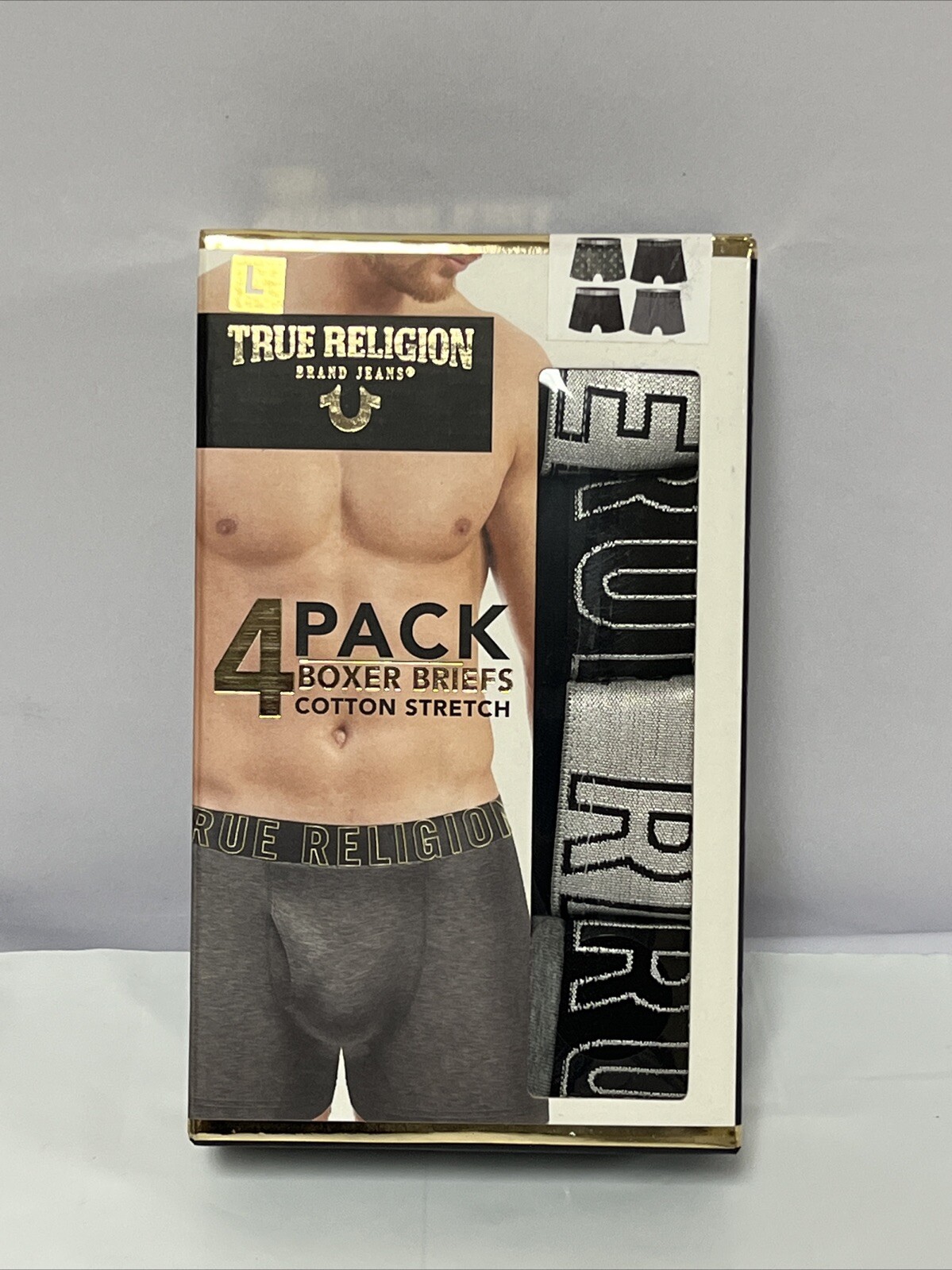 4 Pcs True Religion Men's Boxer Brief Cotton Stretch Large