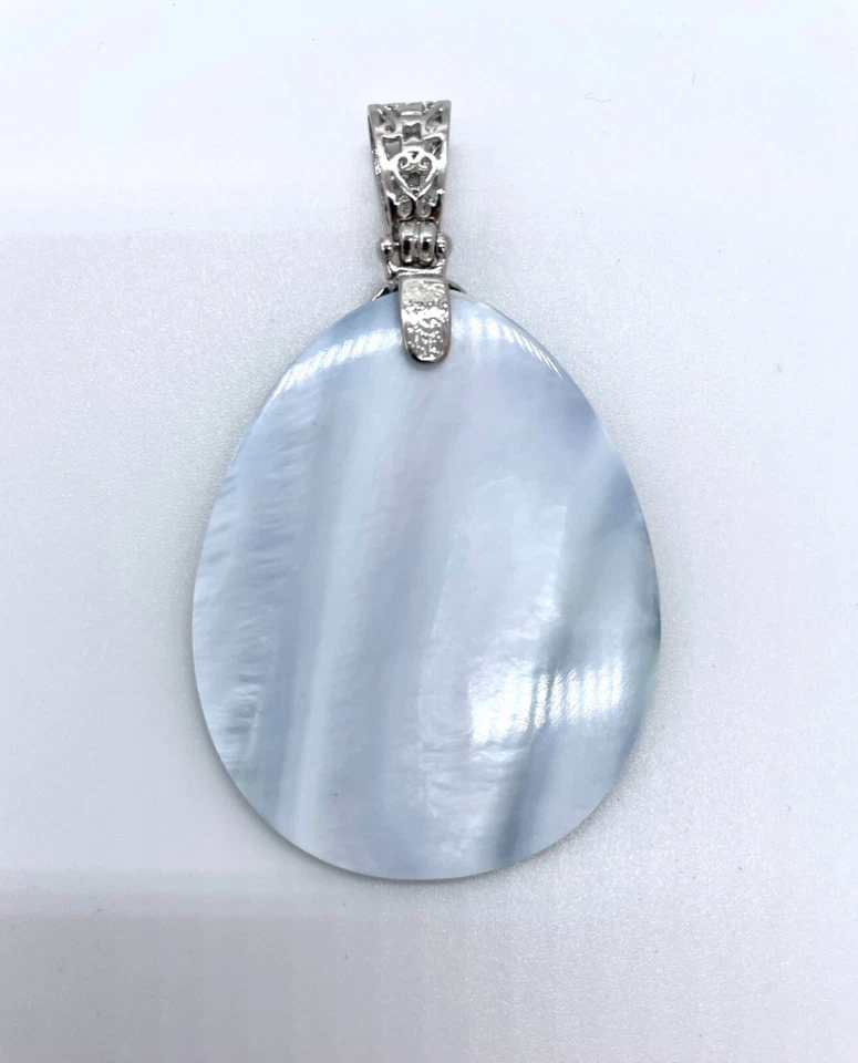 Joyería concha de paua abulón natural - Colgante lágrima de acero inoxidable Foto 2 de 2