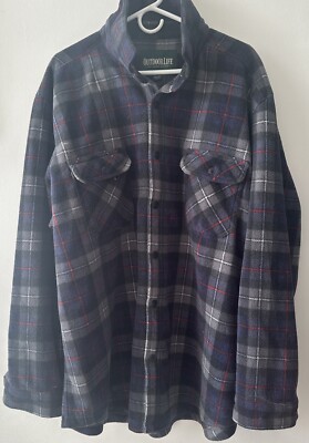Outdoor Life Camp Shirt Fleece Mens XXL Soft Thick Blue Plaid Button Up
