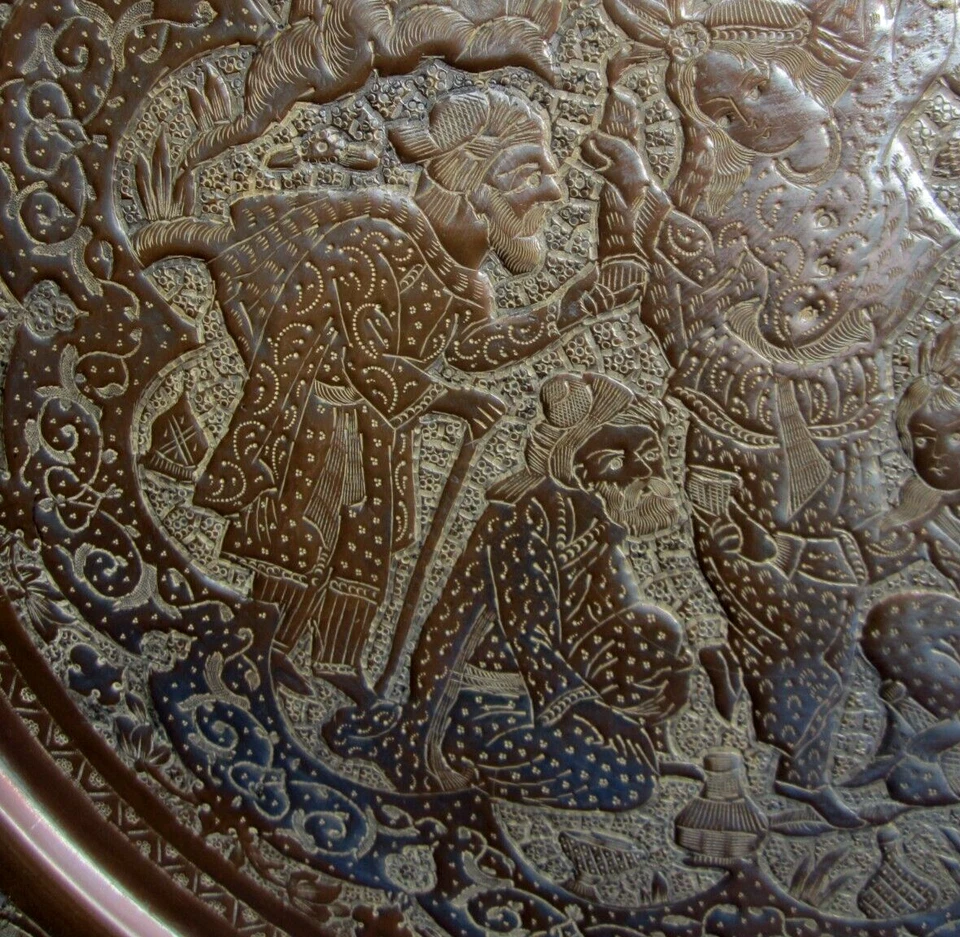 Tablett Kupfer Wandbild antike Handarbeit aus Persien 47 cm - Bild 2 von 4