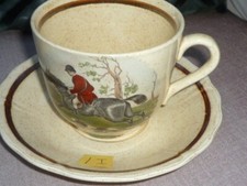 VINTAGE ROYAL WORCESTER PALISSY LARGE CUP AND SAUCER FOX HUNTING DESIGN DISPLAY