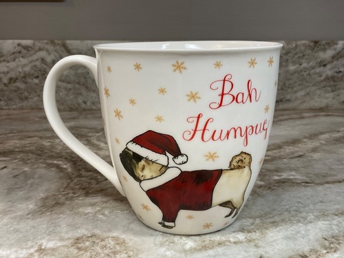 Large Dog Theme Christmas Coffee Mug Bah Humpug Cute Santa Pug Snowflakes. New. - Picture 3 of 11
